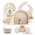 SofiAl BPA-Free Non-Toxic Silicone Baby Feeding Set – Suction Plate, Bowl, Bib & Cup – 11-Piece Baby Led Weaning Set for Ages 6-18 Months – Eco Gift Bag (Rose Pink)