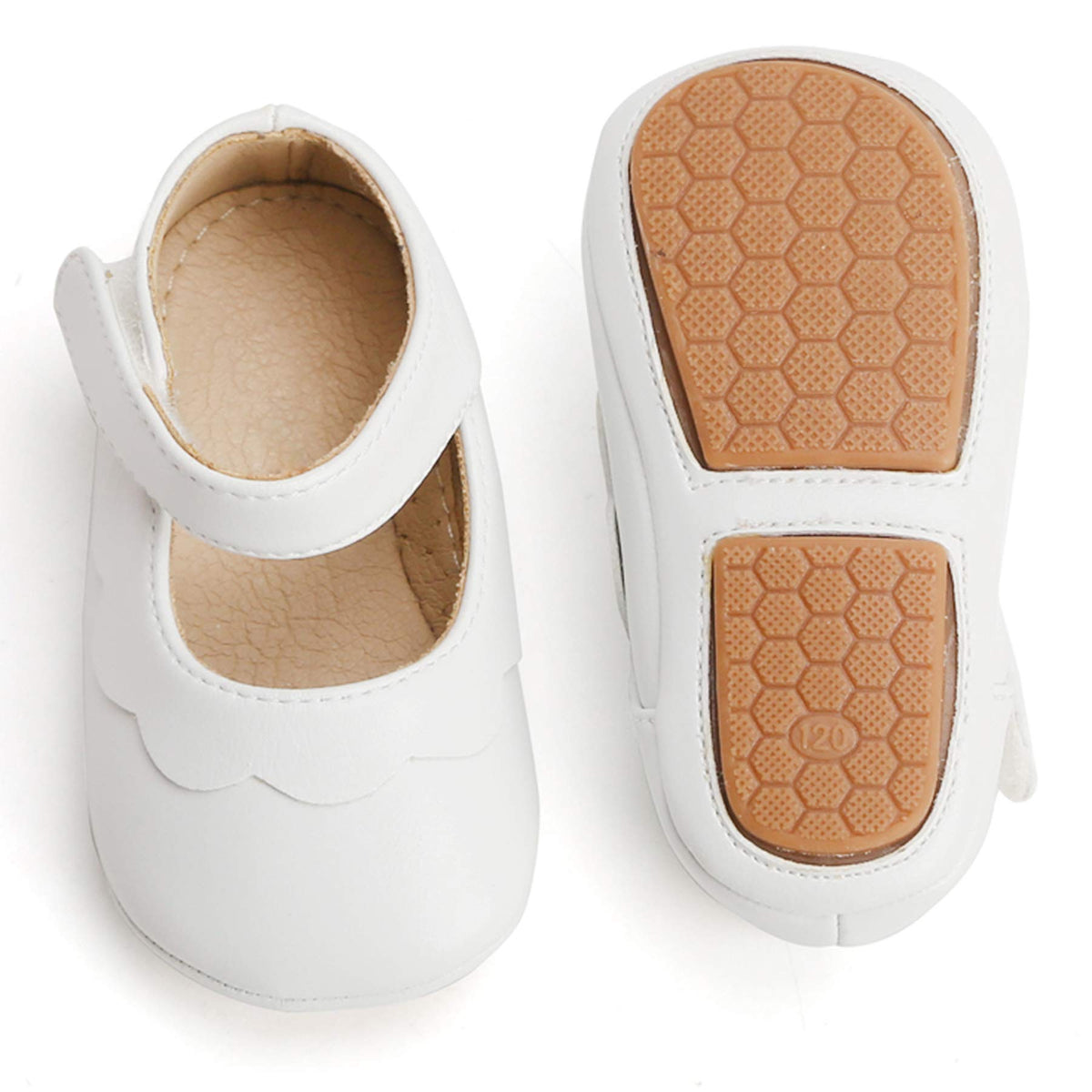 Felix & Flora Soft Sole Leather White Baby Shoes - Infant Baby Walking Moccasinss Rubber Sole Crib Shoes(White,2.5-3 Years)