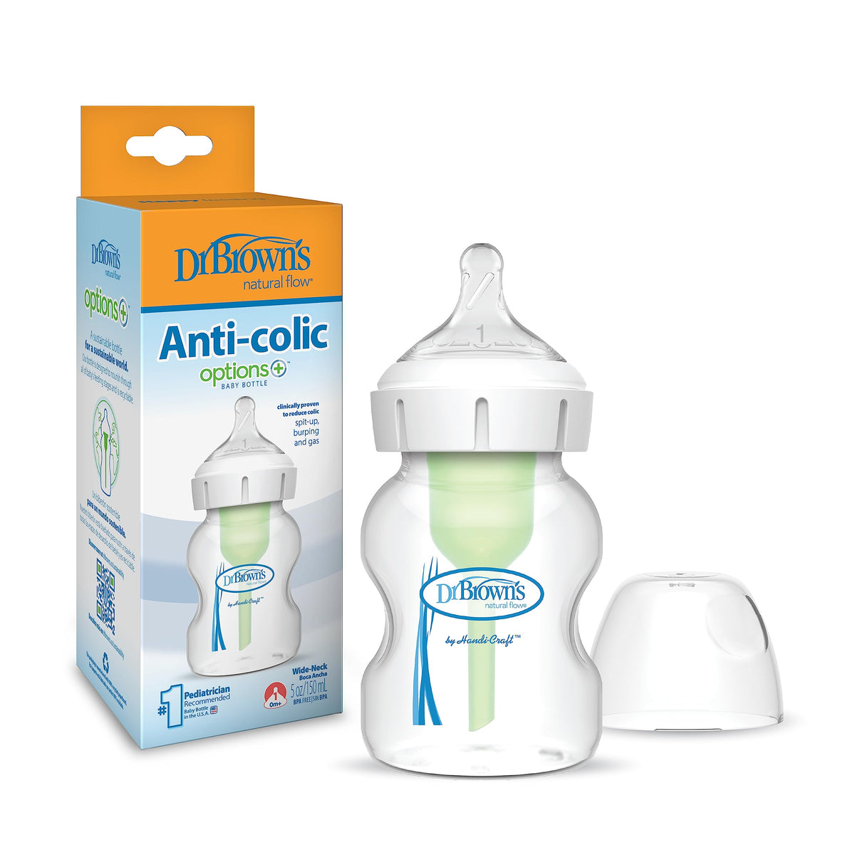 Dr. Brown's Anti-Colic Options+ Wide-Neck Baby Bottles, 5 oz, 4-Pack