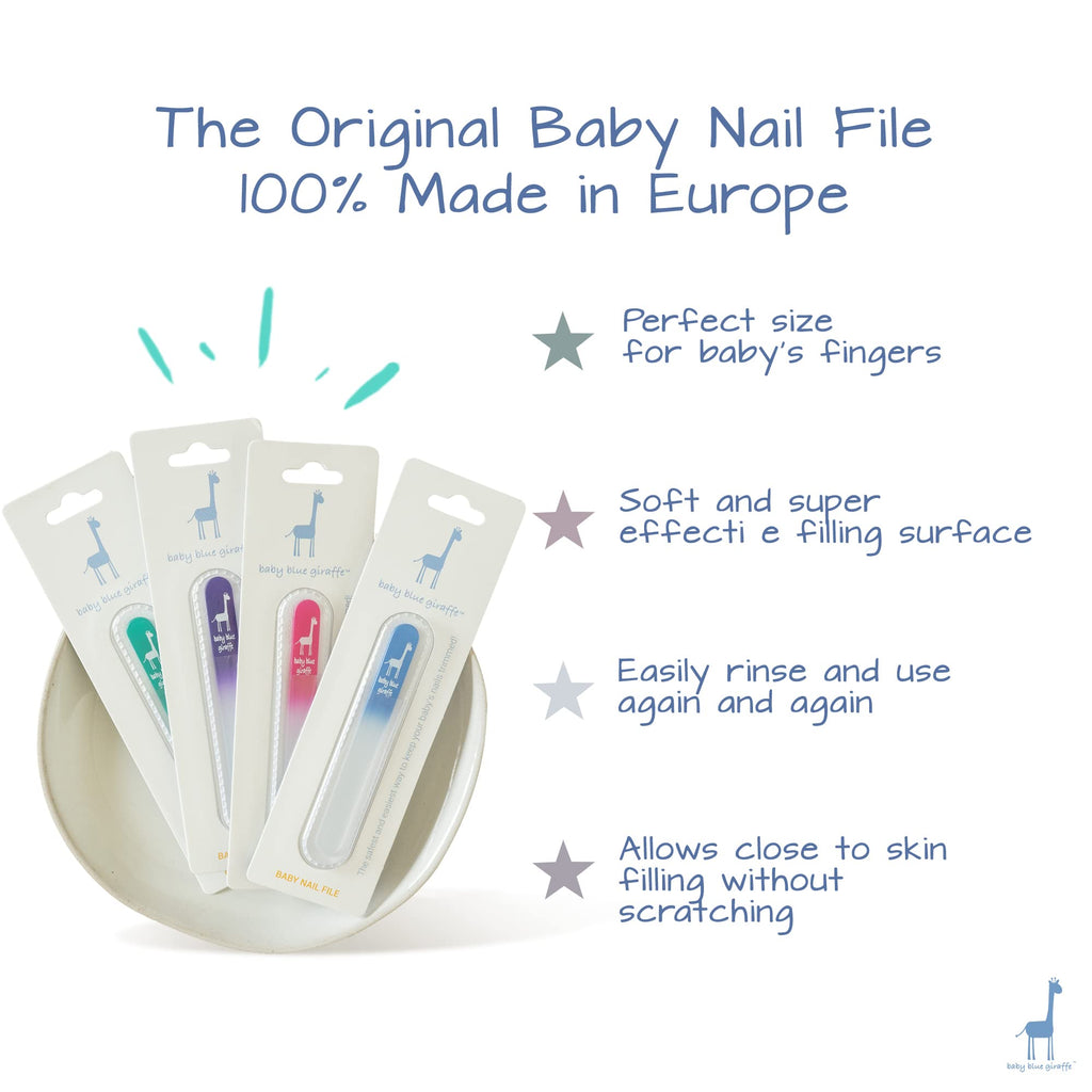 Baby Nail File by baby blue giraffe- Premium European Glass Nail File for Newborns and Babies, Gentle and Effective Alternative to Nail Clippers and Nail Scissors