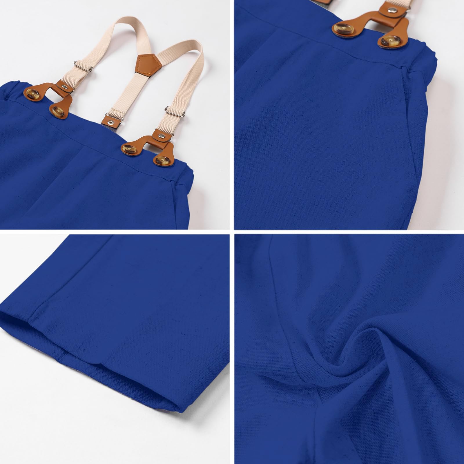 SANGTREE Boys Gentleman Wedding Outfits with Long Sleeve Floral Shirt, Bowtie, Boutonniere, Vest and Suspender Pants Sets, Linen Blue Sea, 9-12 Months = Tag 70