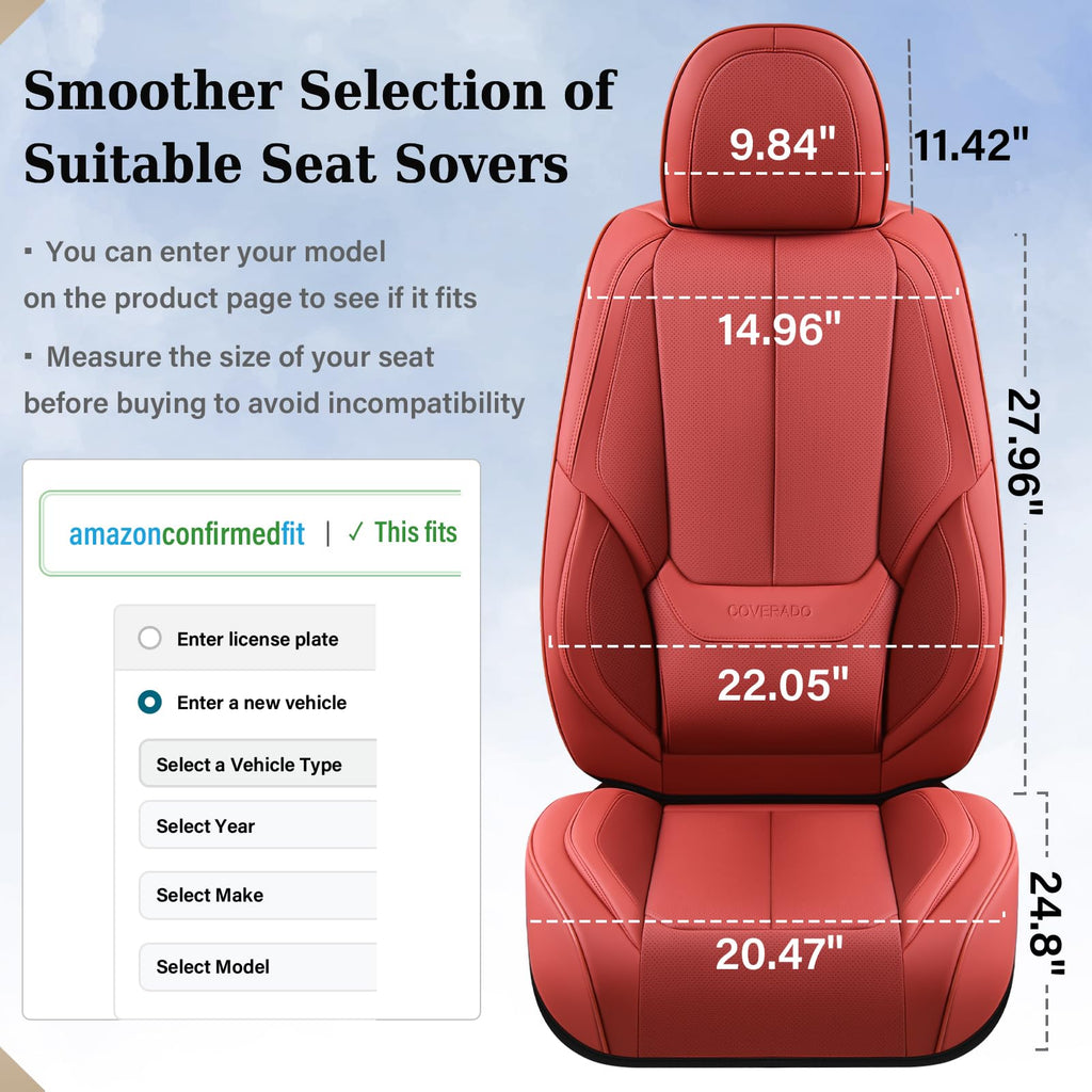 Coverado Car Seat Covers, Seat Covers for Cars, Waterproof Leather Auto Seat Protectors, Leather Car Seat Cushion, Car Interiors Accessories Universal Fit for Most Cars