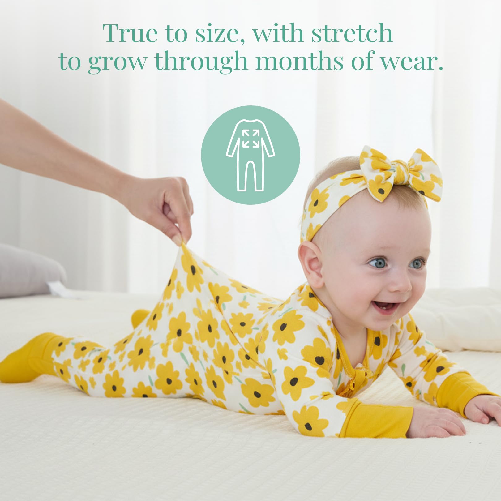 PATPAT Baby Girl Infant Clothes Footie – Soft Viscose from Bamboo, Stretch Feel – 2-Way Ruffled Zipper, Fold-Over Mittens & Cuffs Yellow Flower 3-6 Months