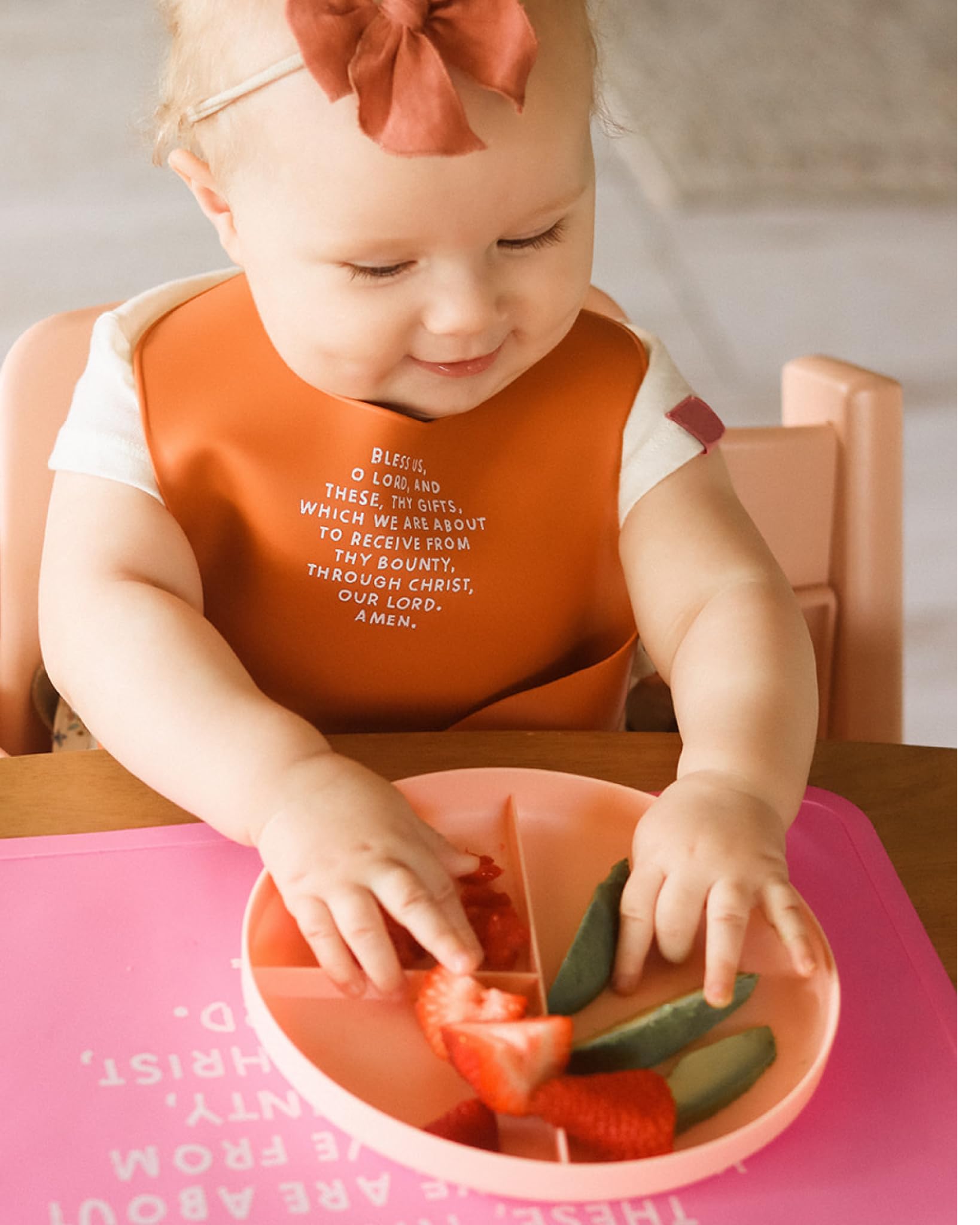 Be A Heart Silicone Bibs for Babies & Toddlers, Meal Blessing Prayer Bib, Baby Baptism Gift (Cornflower)