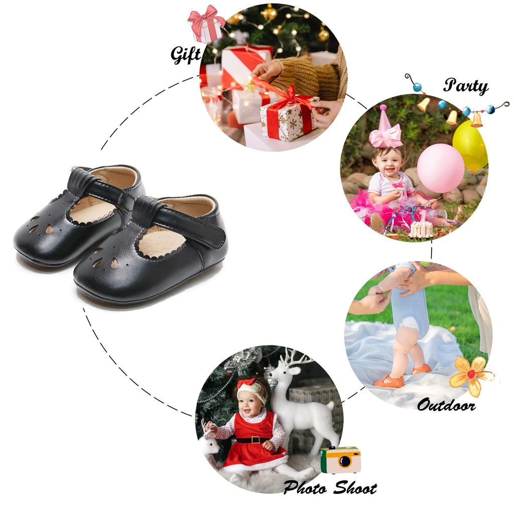 Soft Sole Black Baby Shoes - Infant Baby Walking Shoes Moccasinss Rubber Sole Crib Shoes(Black,9-12Months Infant)