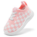 MORENDL Toddler Shoes Baby Walking Sock Shoes Infant Sneakers Boy Girl Barefoot Tennis Shoe Non-Slip Brethable Pink Check 12-15 Months