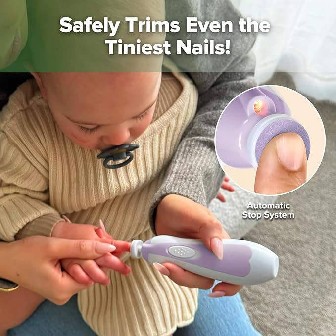 haakaa Baby Nail Trimmer Electric Baby Nail File Kit with LED Light, Baby Nail Clippers for Newborn/Infants/Adults Toenails and Fingernails, 6 Replacement Heads & Storage Case, Lavender