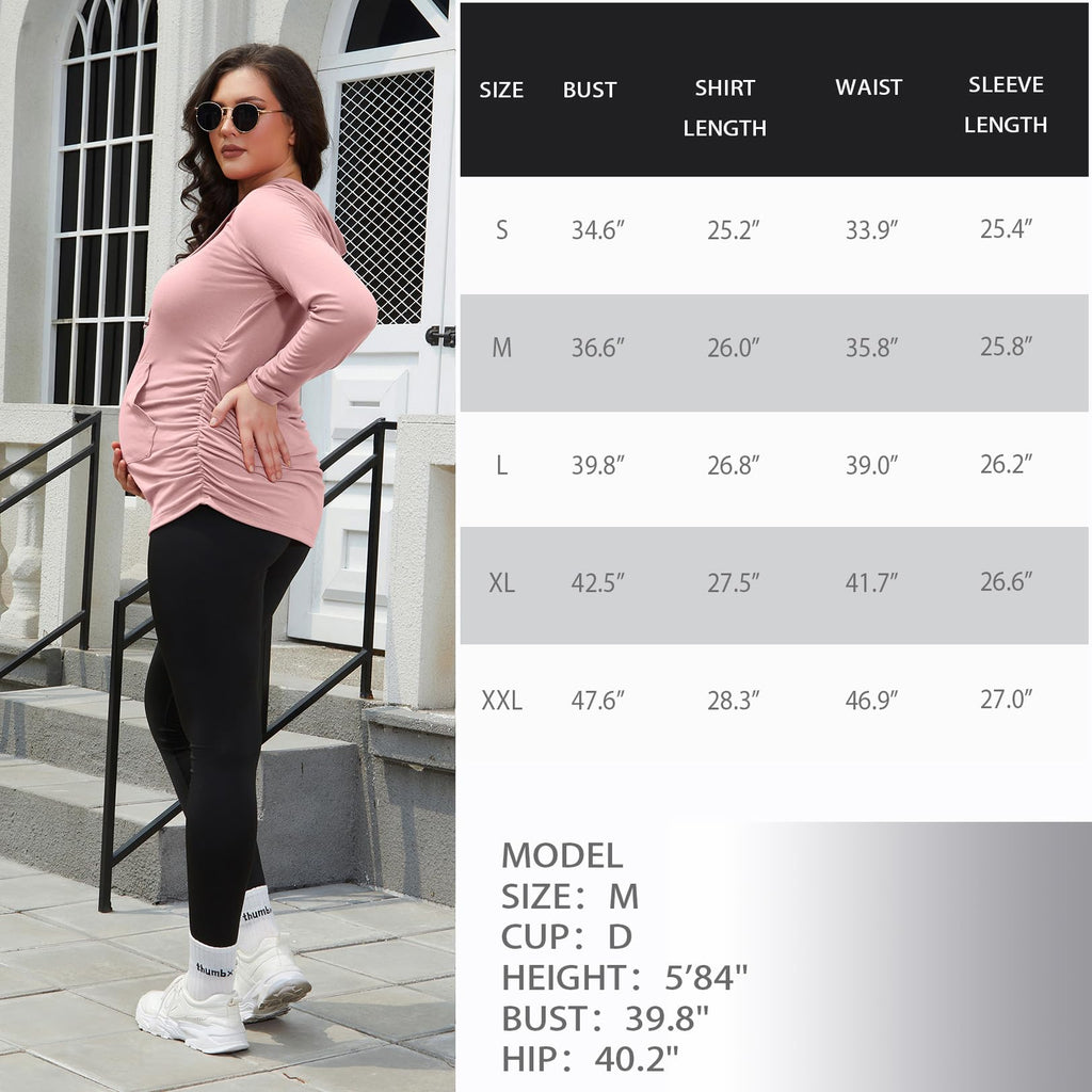 Women's Maternity Hoodie Sweatshirt Long Sleeves Maternity Tops Casual Clothes,Pink,Large