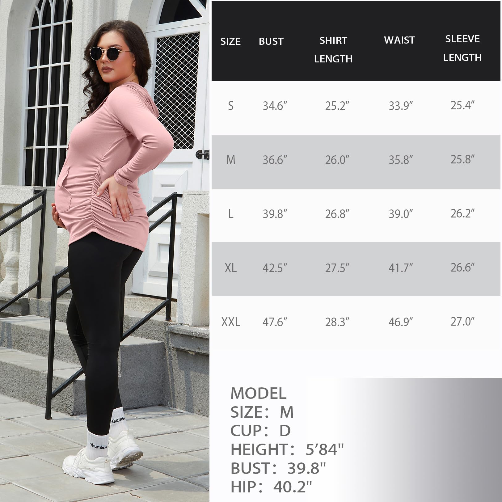 Women's Maternity Hoodie Sweatshirt Long Sleeves Maternity Tops Casual Clothes,Pink,Large