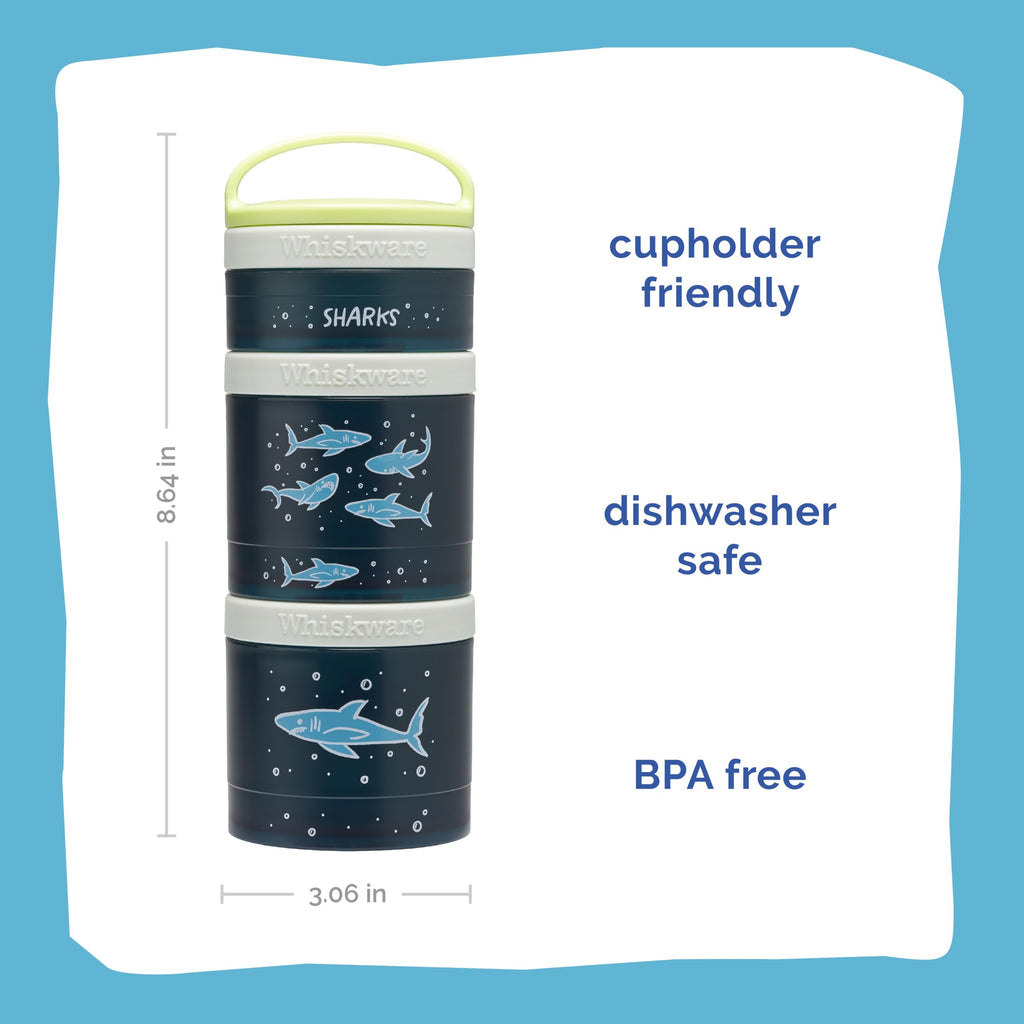 Whiskware Stackable Snack Containers for Kids and Toddlers, 3 Stackable Snack Cups for School or Travel, Sharks(Pack of 1)