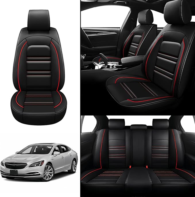 Seat Covers for Buick Lacrosse 2005-2019 | 5-Seats Leather Seat Covers, Easy to Install Automotive Seat Covers Full Set (Full Set, Black&Red Line)