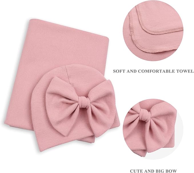 Bamery Newborn Baby Girl Hat Cotton Baby Bow Beanie Preemie Hats Spring Infant Hats for Girls 0-12 Months