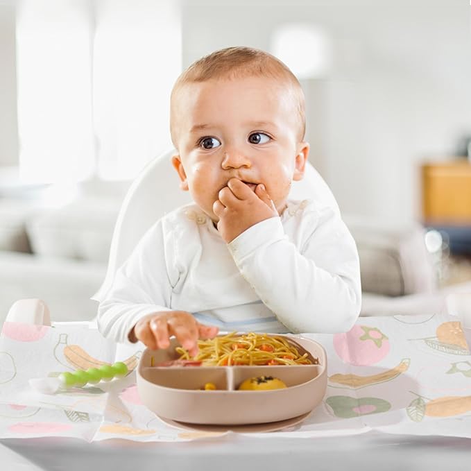 SUNVENO Disposable Baby Placemats – 40 Individually Wrapped Table Mats for Toddlers, Stick-On, Waterproof & BPA-Free – Great for Home, Restaurants, Travel & On-The-Go 18.7” X 12.5”