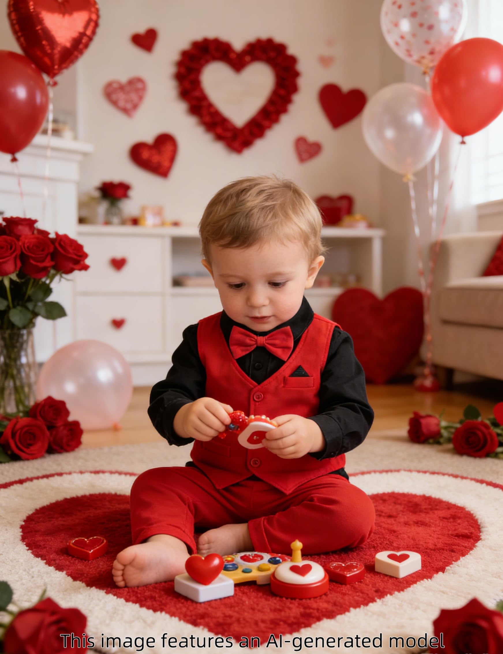 Baby Boy Valentines Outfit Christmas Dress Suit Black and Red 9-12 Months