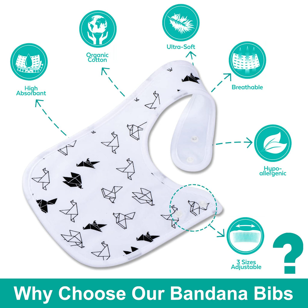Benoxine Baby Bibs Soft and Absorbent Organic Cotton Bandana Bibs Set for Boys Girls Newborn Unisex Plain Colors 3-36 Months 12 Pcs