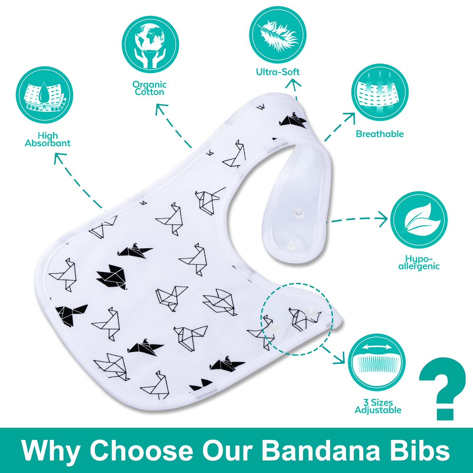 Benoxine Baby Bibs Soft and Absorbent Organic Cotton Bandana Bibs Set for Boys Girls Newborn Unisex Plain Colors 3-36 Months 12 Pcs