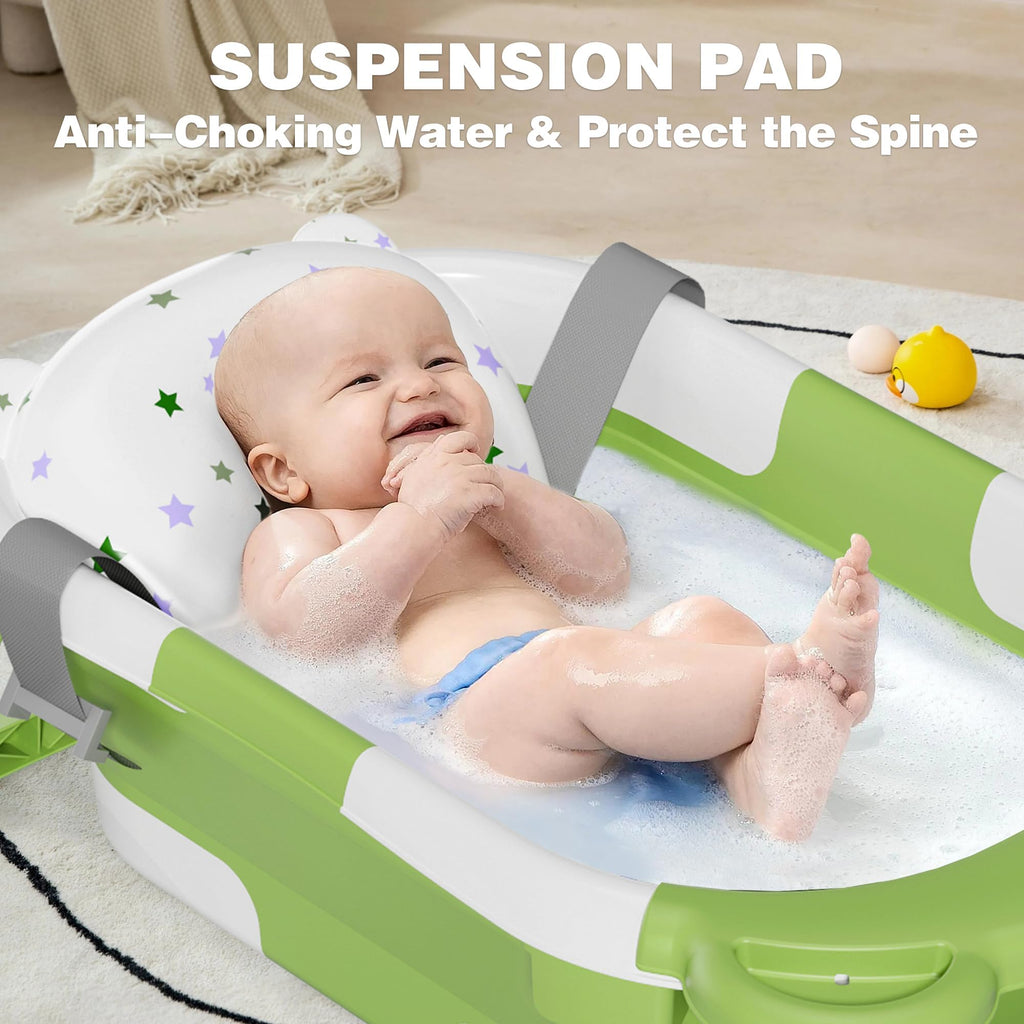 MoreFeel Collapsible Baby Bathtub for Newborn with Thermometer,Portable Travel Bathtub with Drain Hole, Durable Foldable Baby Tubs for Infants to Toddler