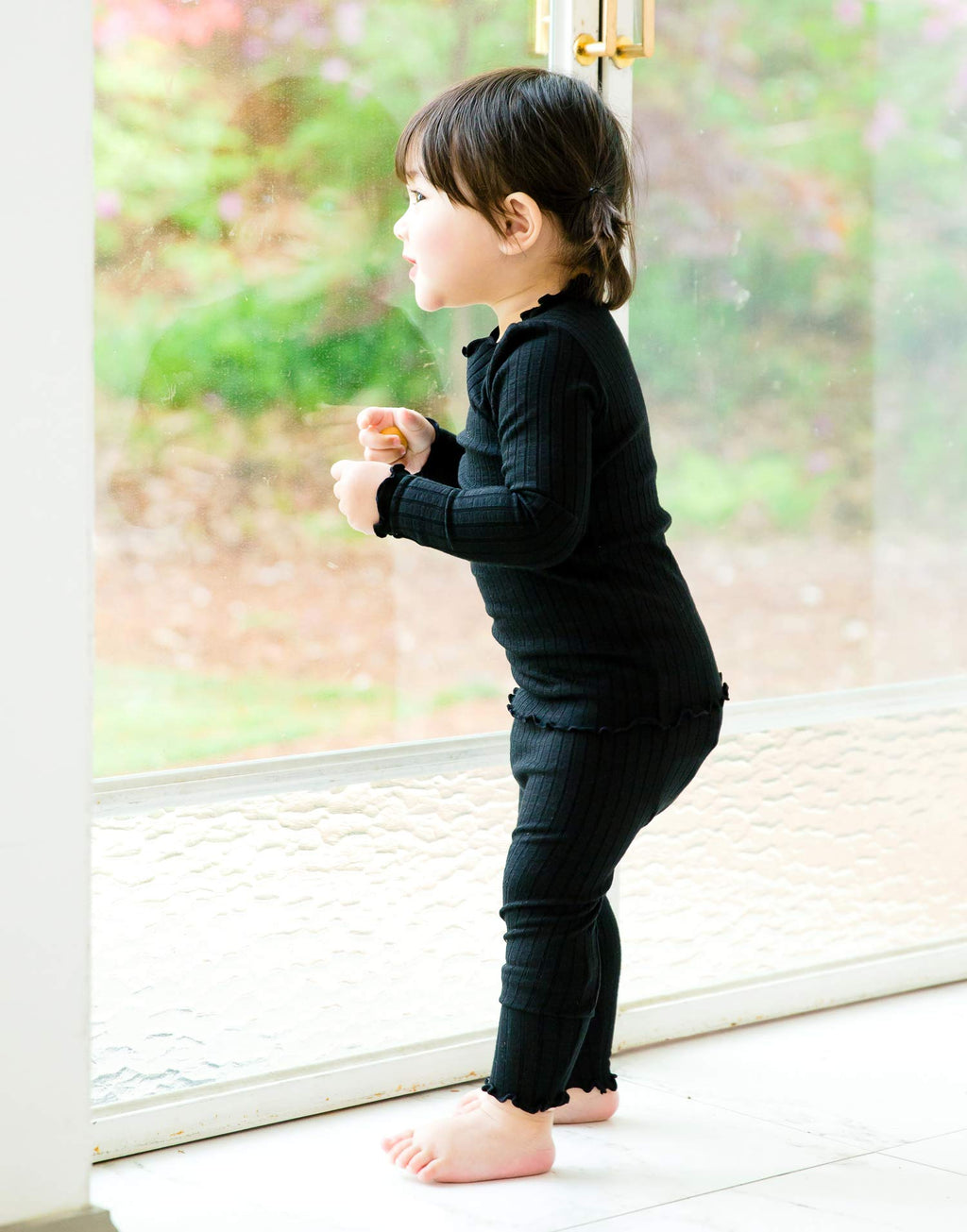 VAENAIT BABY Infant Toddler Kids Girls Long Sleeve Modal Sleepwear Pajamas 2pcs Set Shirring Black 2XL