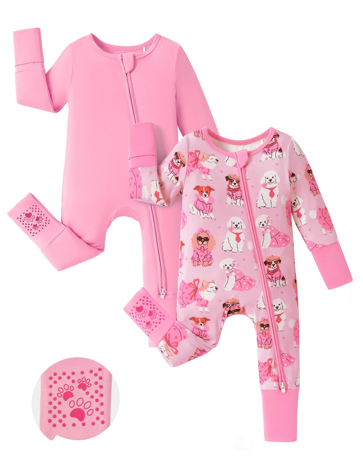 PATPAT 2-Pack Bamboo Viscose Baby Footie, with Anti-Slip Grips Blush Lemon 12-18 Months