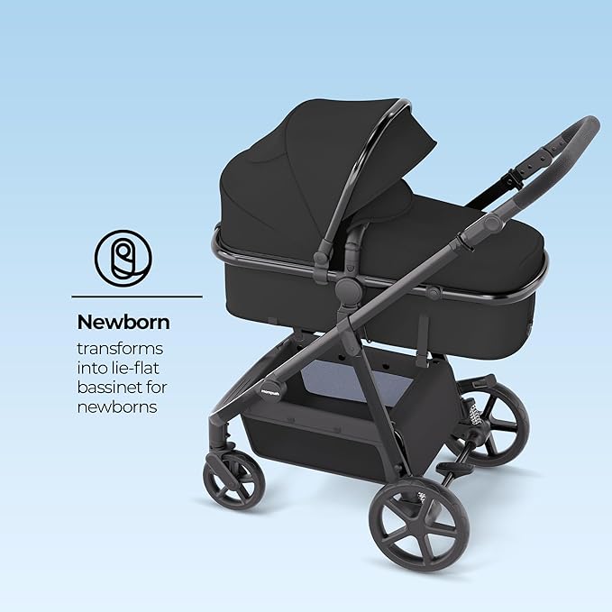 Mompush Meteor2 Baby Stroller 2-in-1 with Newborn Mode, Compatible with Infant Car Seat Adapter Included, Full-Size Bassinet Strollers for Family Outings
