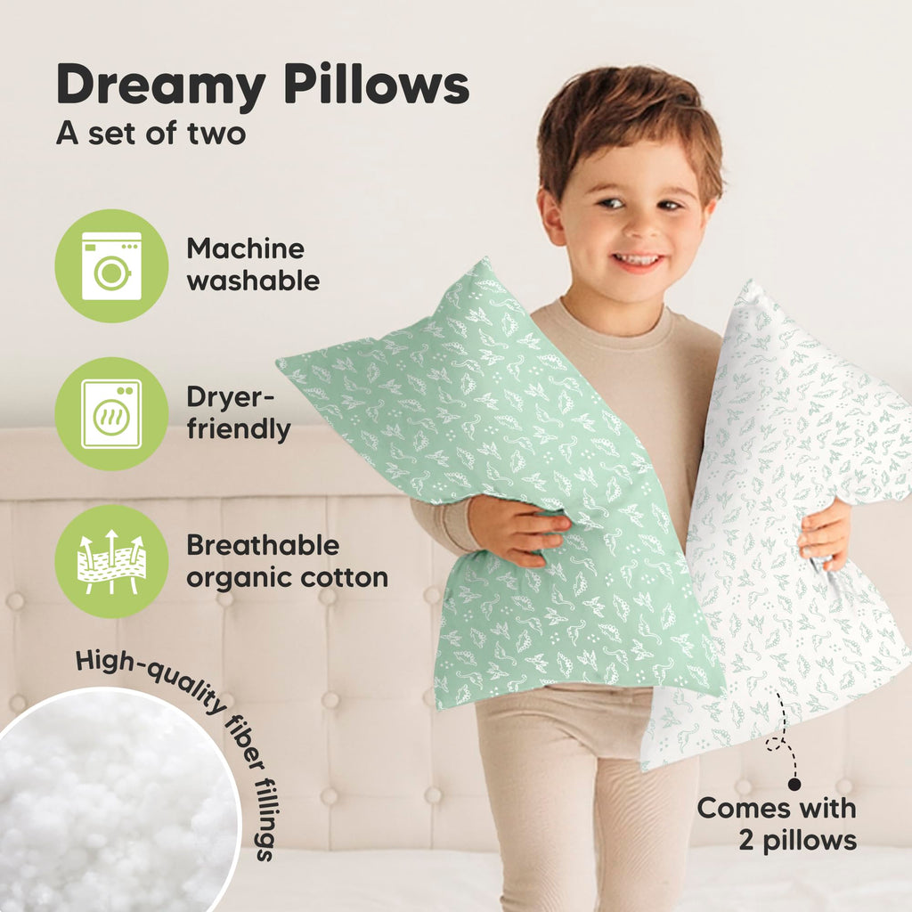 KeaBabies 2pk Toddler Pillows 2 Year Old to 5,13x18 Kids Pillow (DinoLand)