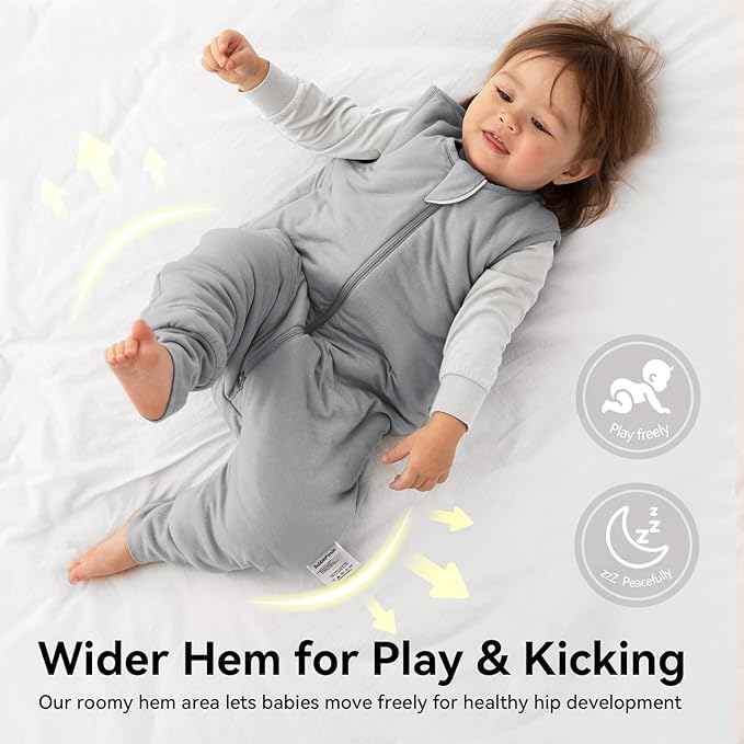 Rayon Made From Bamboo Sleep Sack 12-24 Months 0.5 Tog Ultra Soft Summer Toddler Sleep Sack 1t-2t with Feet 2-Way Zipper Lightweight Sleeping Bag Baby Wearable Blanket (2 Pack)-Blue & Gray