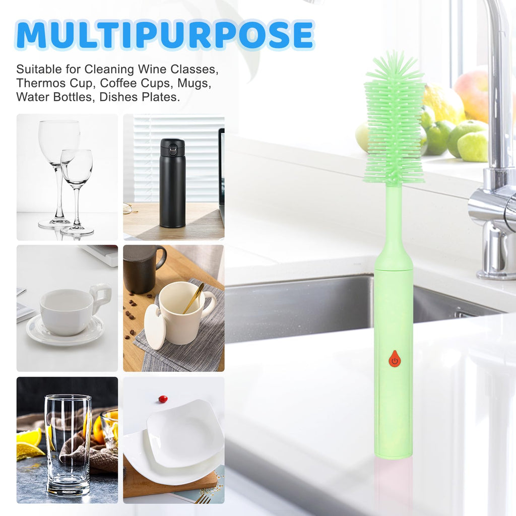 ULTRAFIRE Electric Bottle Brush, Baby Bottle Cleaner with Silicone Brush, Waterproof, 2 Modes & 360 Rotation, Green