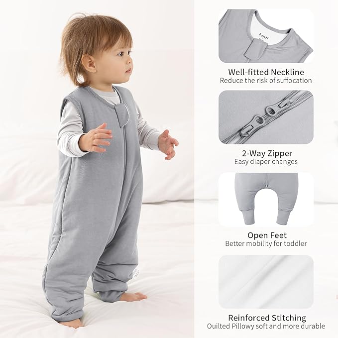 Rayon Made From Bamboo Sleep Sack 3t-4t 0.5 Tog Ultra Soft Summer Toddler Sleep Sack 36-48 Months with Feet 2-Way Zipper Lightweight Baby Sleeping Bag with Legs Thin Baby Wearable Blanket-Gray
