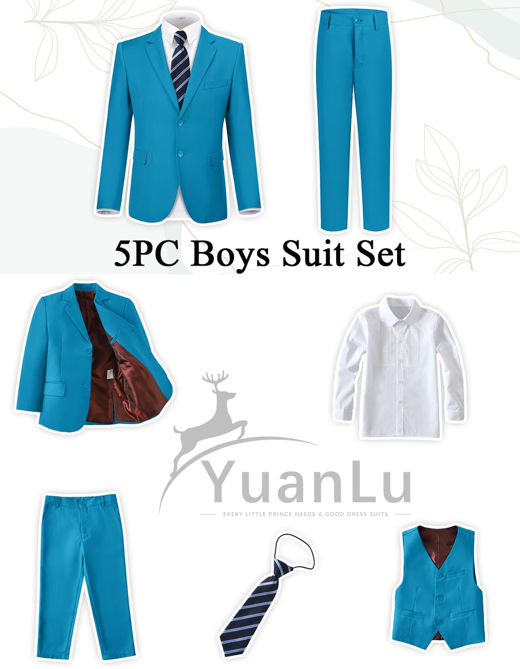 YuanLu Toddler Blue Green Tuxedo 2T Suits for Boys Halloween Dress Outfit
