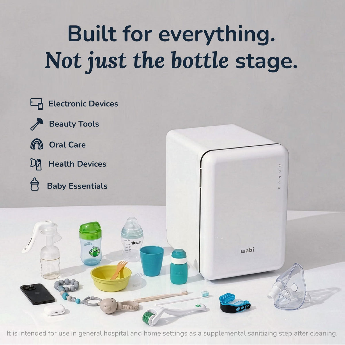 WABI UVC LEDs 3-in-1 Sanitizer & Dryer 360° Box | Disinfect, Dry, & Store Everyday Items, Baby Feeding Gear, and Electronics | Touch Control, LED (No Mercury) | Smart Storage Mode