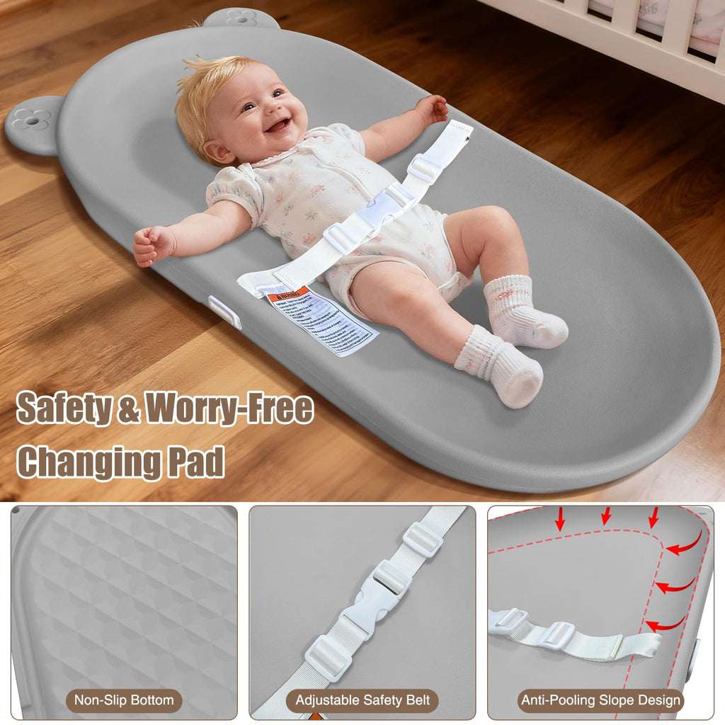 FLEUFAB Baby Changing Pad, EVA Waterproof Non-Slip Portable Mat, Grey