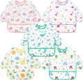 Accmor 5 Pack Long Sleeve Bibs, Baby Smock Waterproof Sleeved Bib Smock for Baby Toddler 6-36 Months