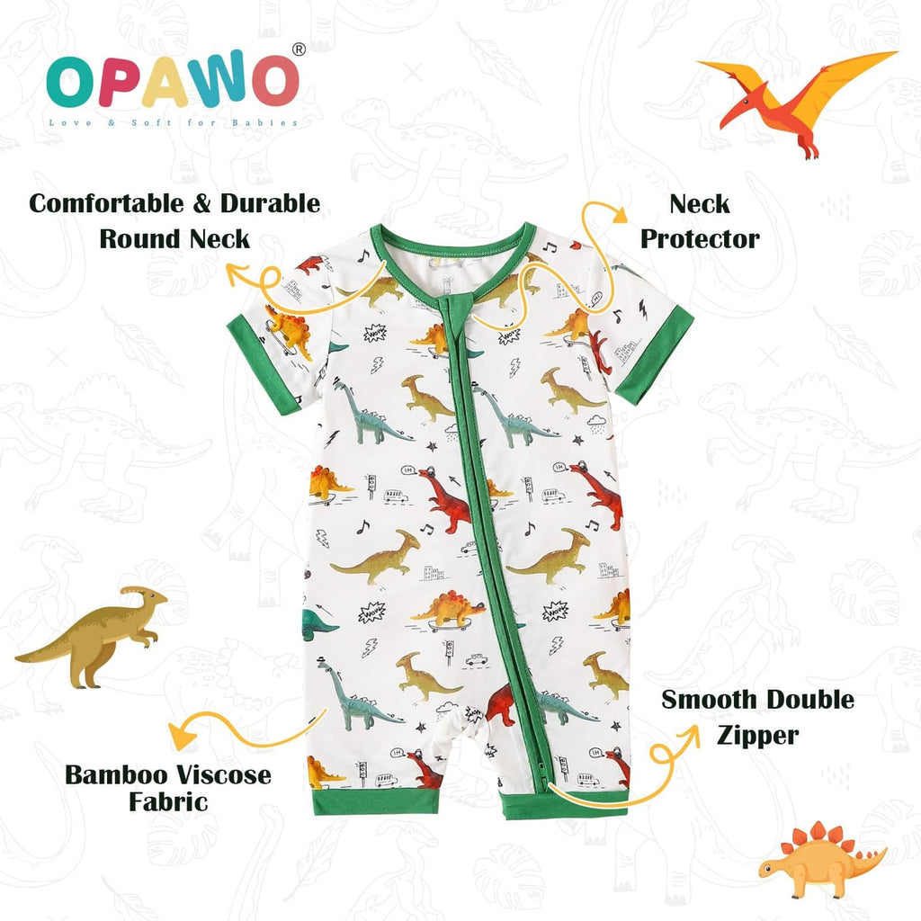 OPAWO Baby Boy Pajamas 3 Pack, 2 Way Zipper Sleepers Baby Boy Girl Romper, Toddler Summer Clothes Outfits 0-24M(Animals/Dinosaurs/Green,0-3 Months)
