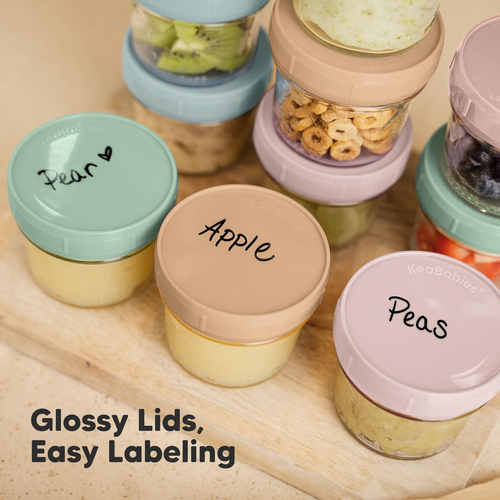 12pk 4oz Glass Baby Food Containers with Lids, Leak-Proof (Musk Dusk)