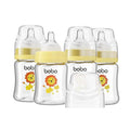 YOHKOH Glass Baby Bottles with Slow Flow Nipple, Newborn Anti-Colic Baby Bottles for 0+ Months, Wide Neck Feeding Bottle, Clear (Yellow, 5oz (Pack of 4))
