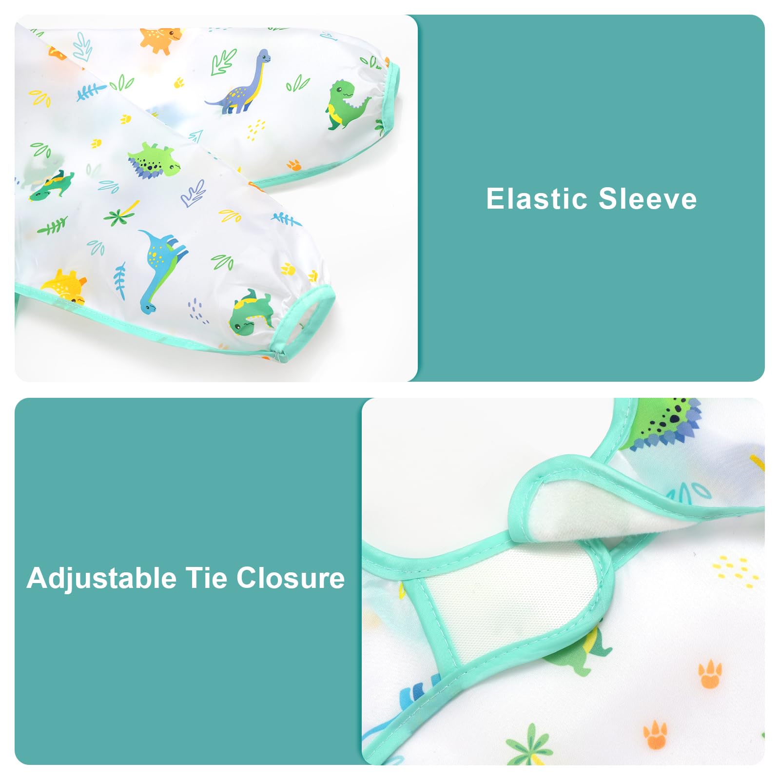 Accmor 5 Pack Long Sleeve Bibs, Baby Smock Waterproof Sleeved Bib Smock for Baby Toddler 24-36 Months
