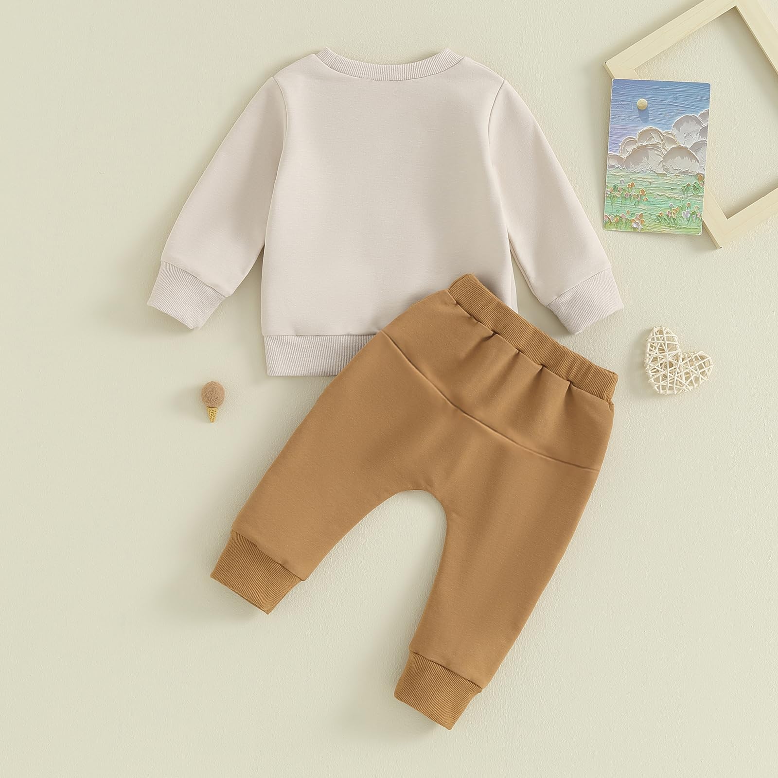 Sejardin Toddler Baby Boy Fall Winter Outfit Long Sleeve Letter Print Sweatshirts and Jogger Pants Infant Boy Clothes (Daddys Little Buddy Khaki, 6-12 Months)