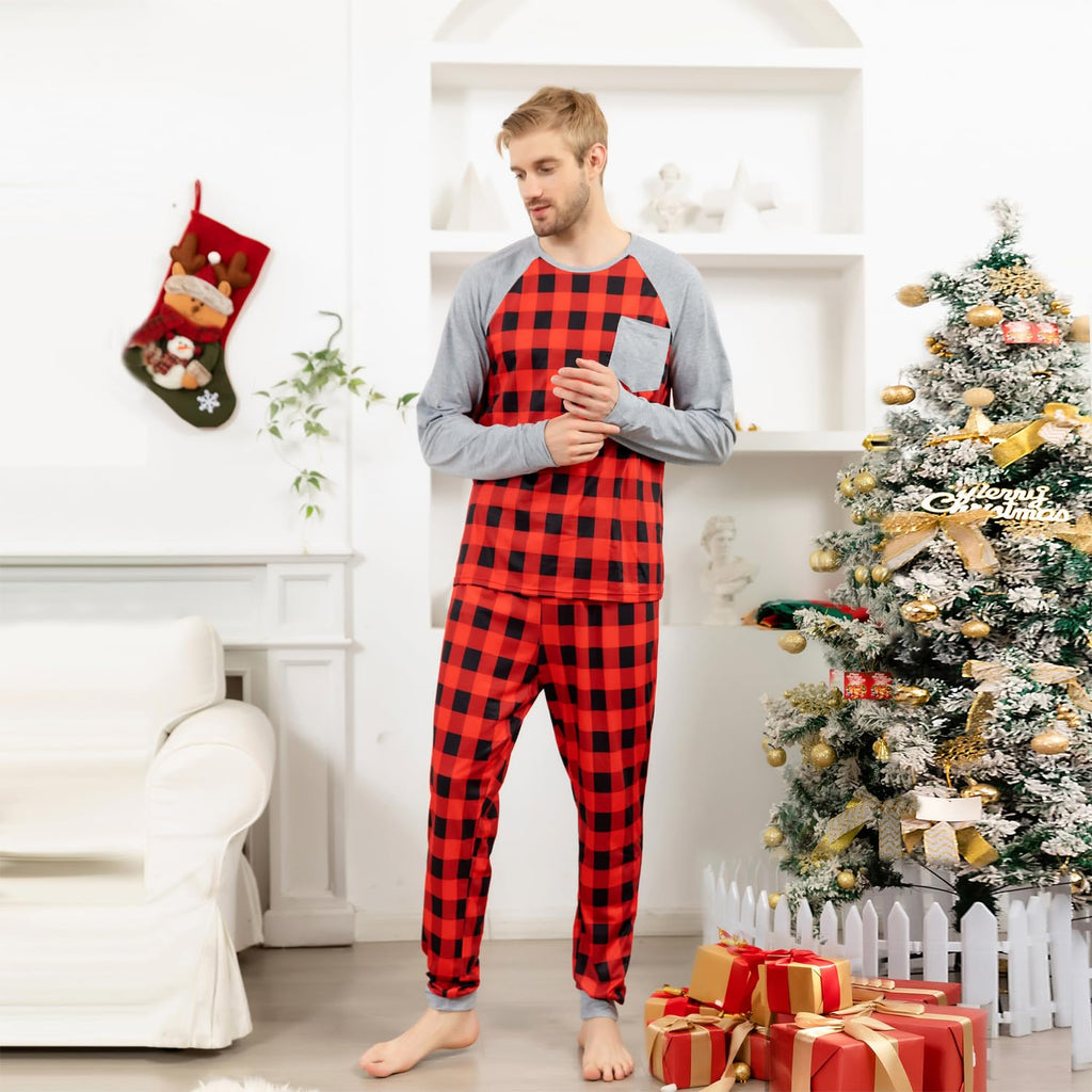 Schbbbta Kids Christmas Plaid Pajamas Set 2-Piece Family Sleepwear Pjs Set, Black Grey Plaid, 5-6 Years = Tag 130