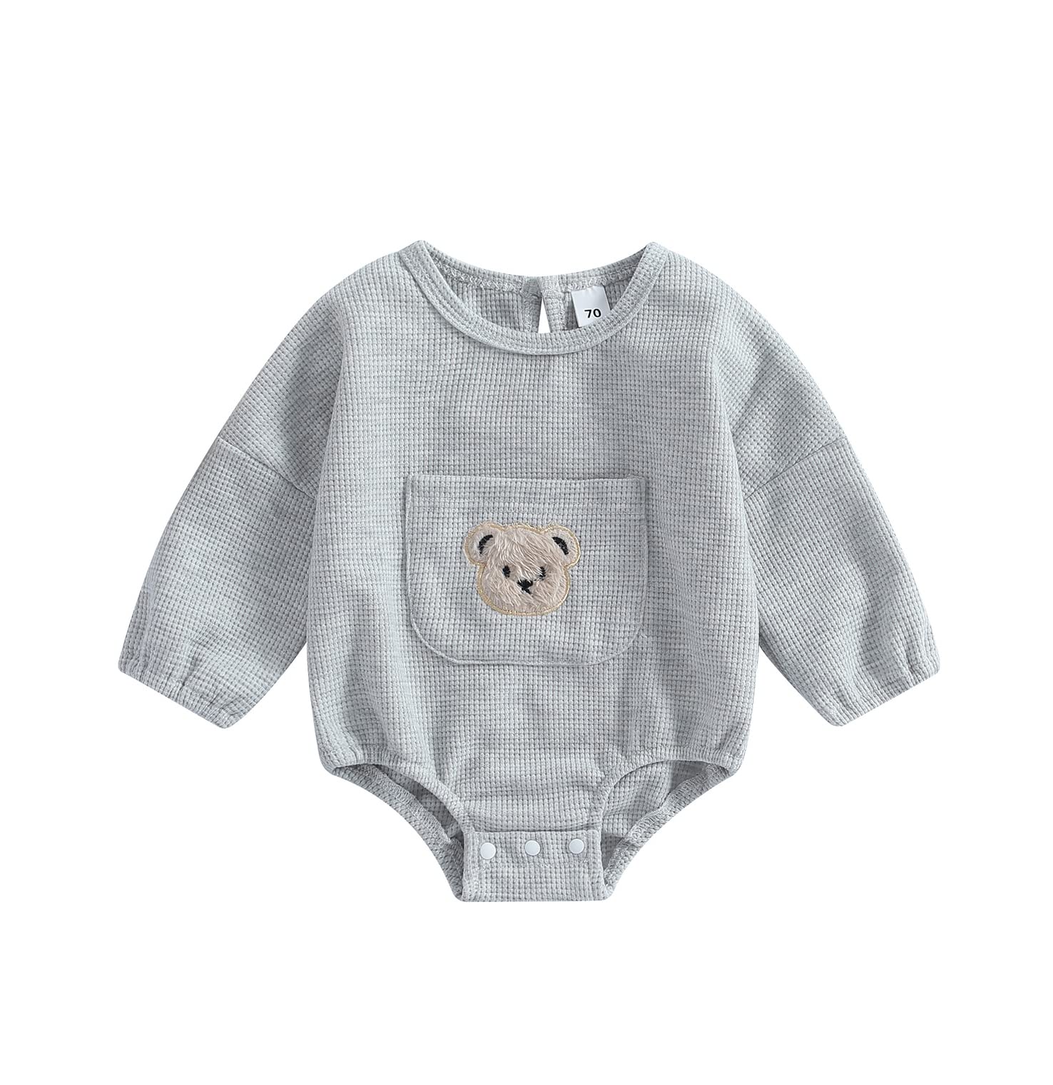 Cute Baby Sweatshirt Romper Waffle Knit Baby Clothes Infant Girl Boy Fall Winter Outfits (Gray, 18-24 Months)