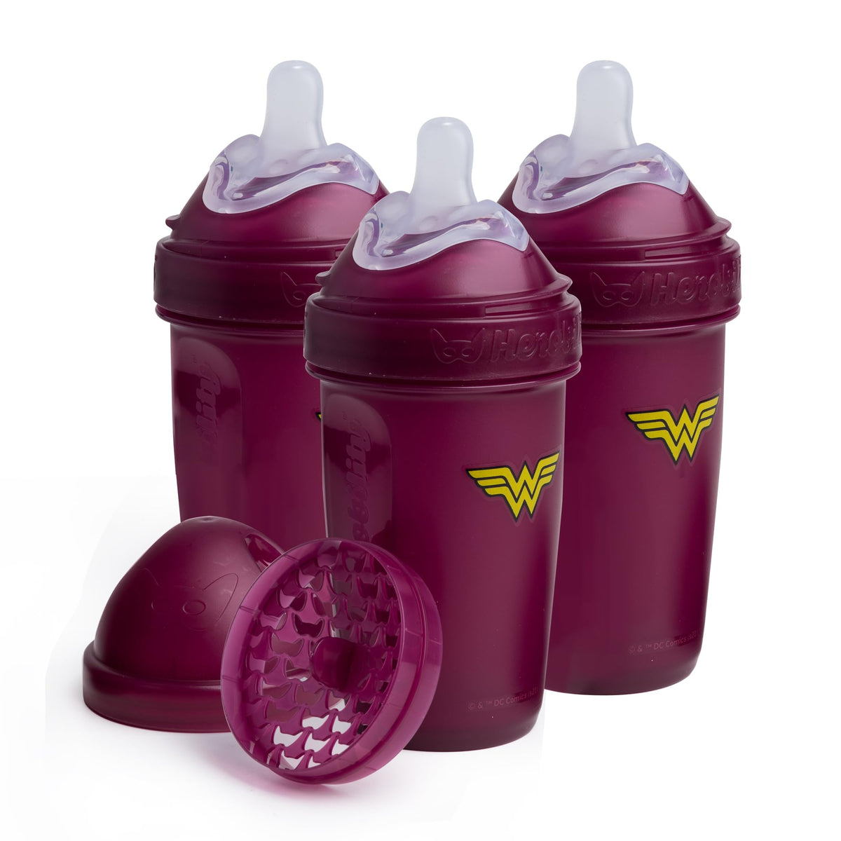 Herobility Anti-Colic Baby Bottles 8.5 fl oz/240ml - Pack of 3 Plastic Baby Bottles, Fast Flow Plastic Bottles, Breast-Shaped Teat for Breastfed Babies, Small Baby Bottles, Swedish Design, Batman