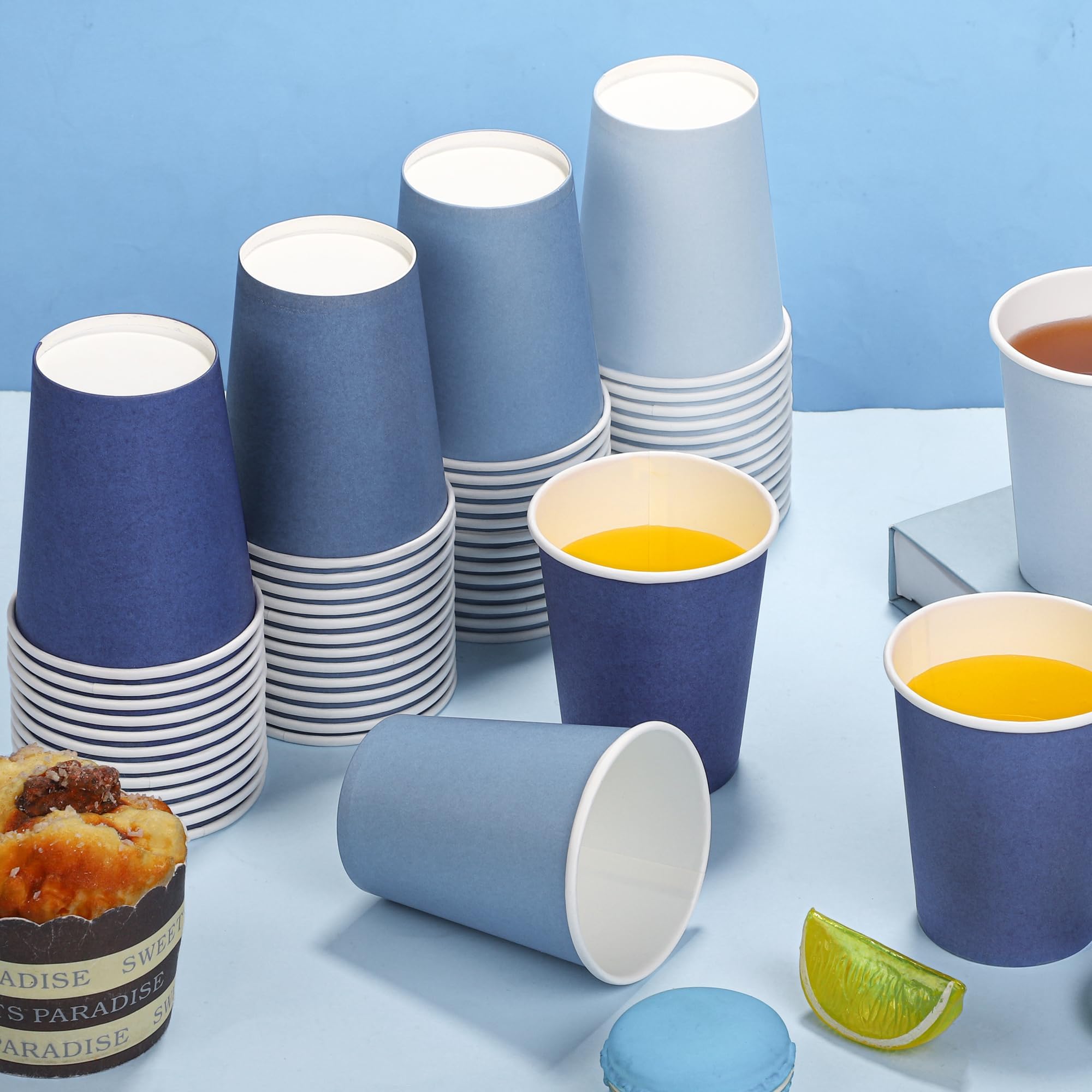 URATOT 60 Pieces 9 Ounce Disposable Paper Cups Gradient Blue Party Cups Drinking Cups for Party, DIY, and Holiday, 4 Colors