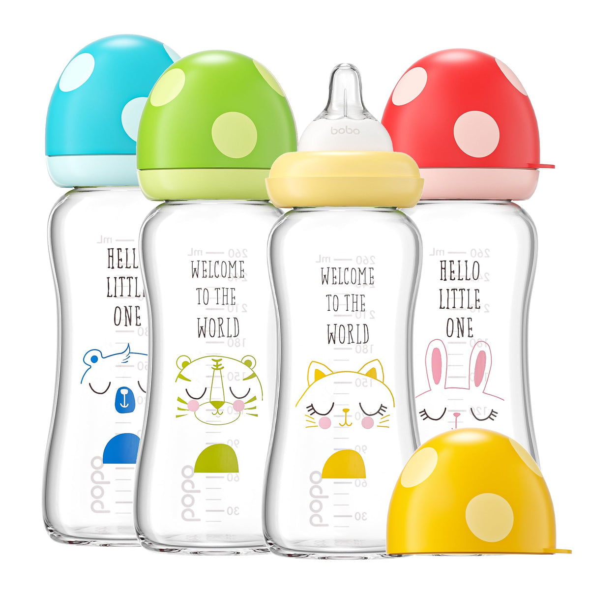 YOHKOH Natural Glass Baby Bottles, 8.8oz Red-A 4‑Pack