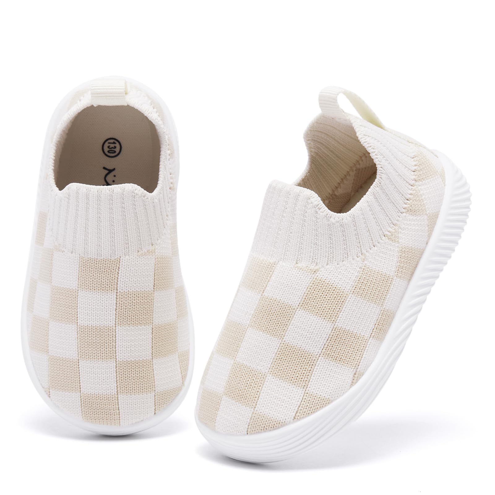 MORENDL Toddler Shoes Baby Walking Sock Shoes Non-Slip Breathable Boys & Girls Sneakers Infant Tennis Shoe Beige 9-12Months