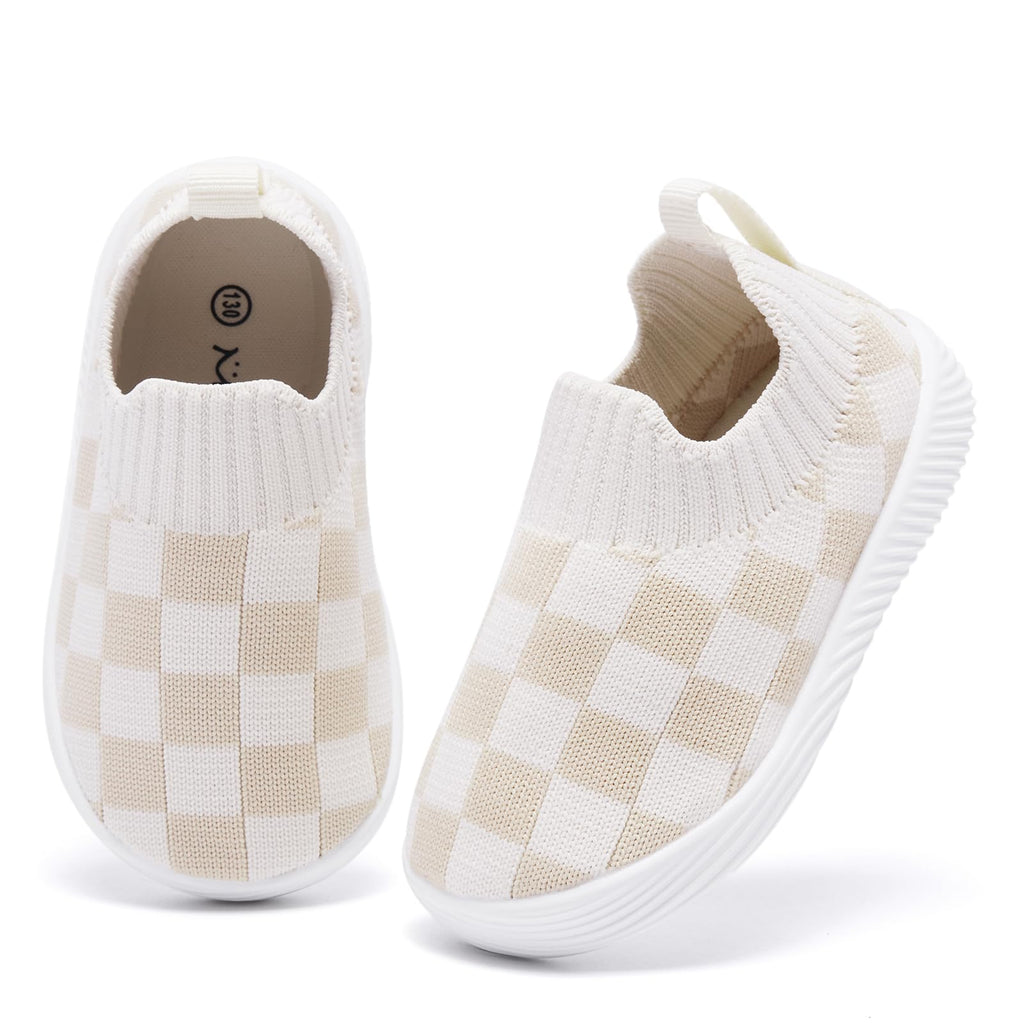 MORENDL Toddler Shoes Baby Walking Sock Shoes Non-Slip Breathable Boys & Girls Sneakers Infant Tennis Shoe Beige Size 8