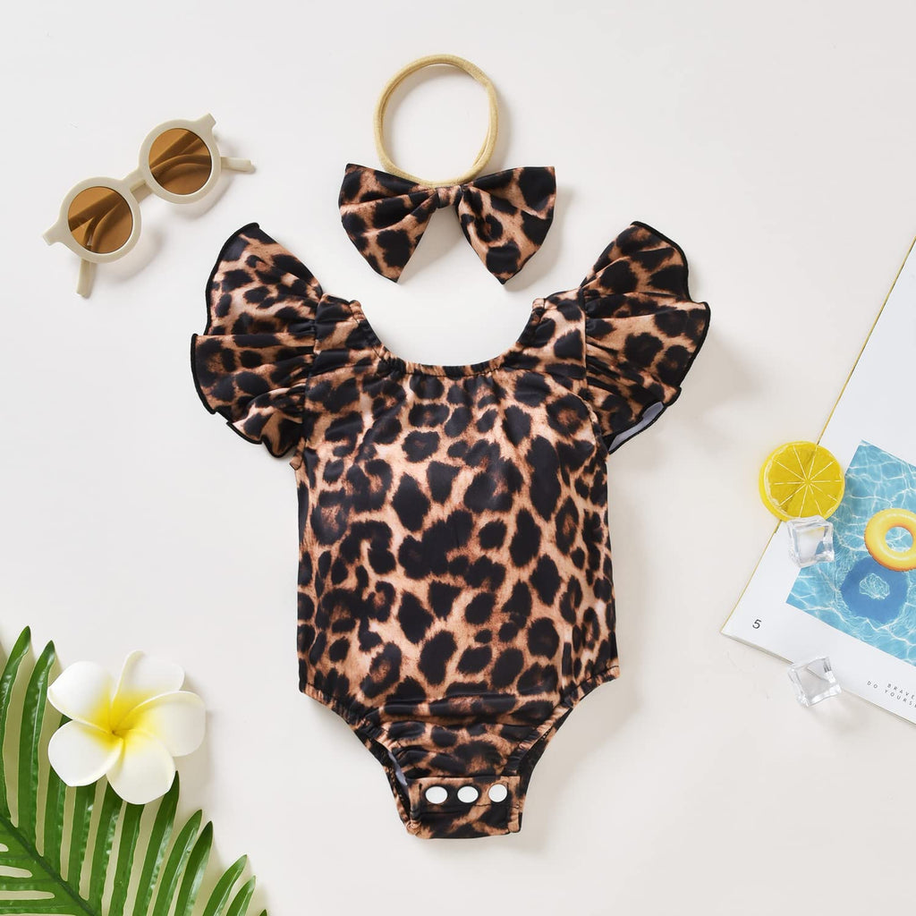 Toddler Baby Girl Ruffles Leopard Swimsuit One Piece Swimwear Bathing Set (Leopard, 12-18 Months)