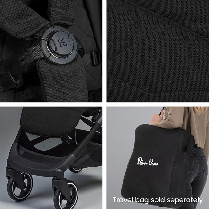 Silver Cross Clic Compact Stroller – Lightweight Travel Stroller for Newborn to Toddler (Birth to 55 lbs), One-Hand Fold, Lie-Flat Seat, Airplane Cabin Approved, UPF50+ Canopy, Space Black