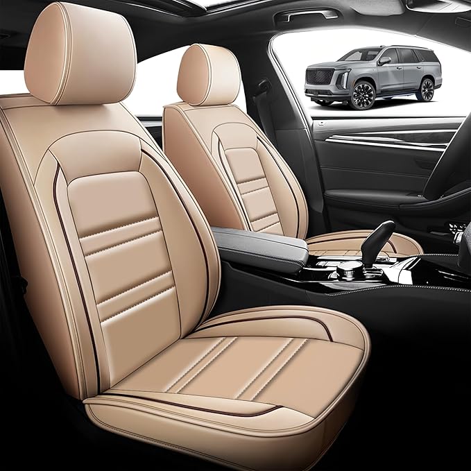 Seat Cover for Cadillac Escalade 2000-2025 | Car Seat Covers Front Seats, Waterproof Seat Protectors, Automotive Front Seat Covers (Front Seat, Beige)