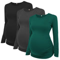 Ecavus Women's 3-Pack Maternity Shirts Long Sleeve Soft Stretchy Pregnancy Tops Side Ruched Casual Mama Clothes