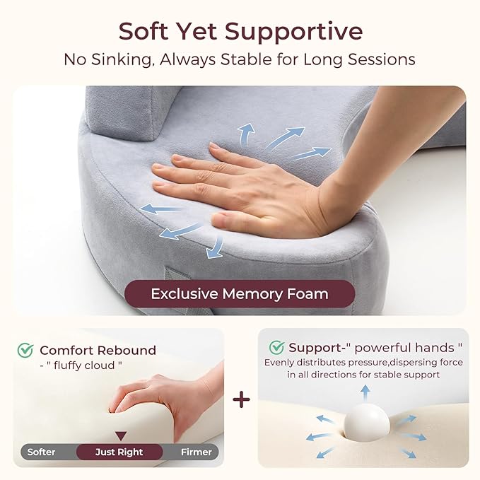 Momcozy Innovative Safety Fence Nursing Pillow - Firm & Springy Memory Foam - Stable, Ergonomic Support & Comfort - Wider Breastfeeding Cushion, Adjustable, Removable Cover, Baby Safety Certified