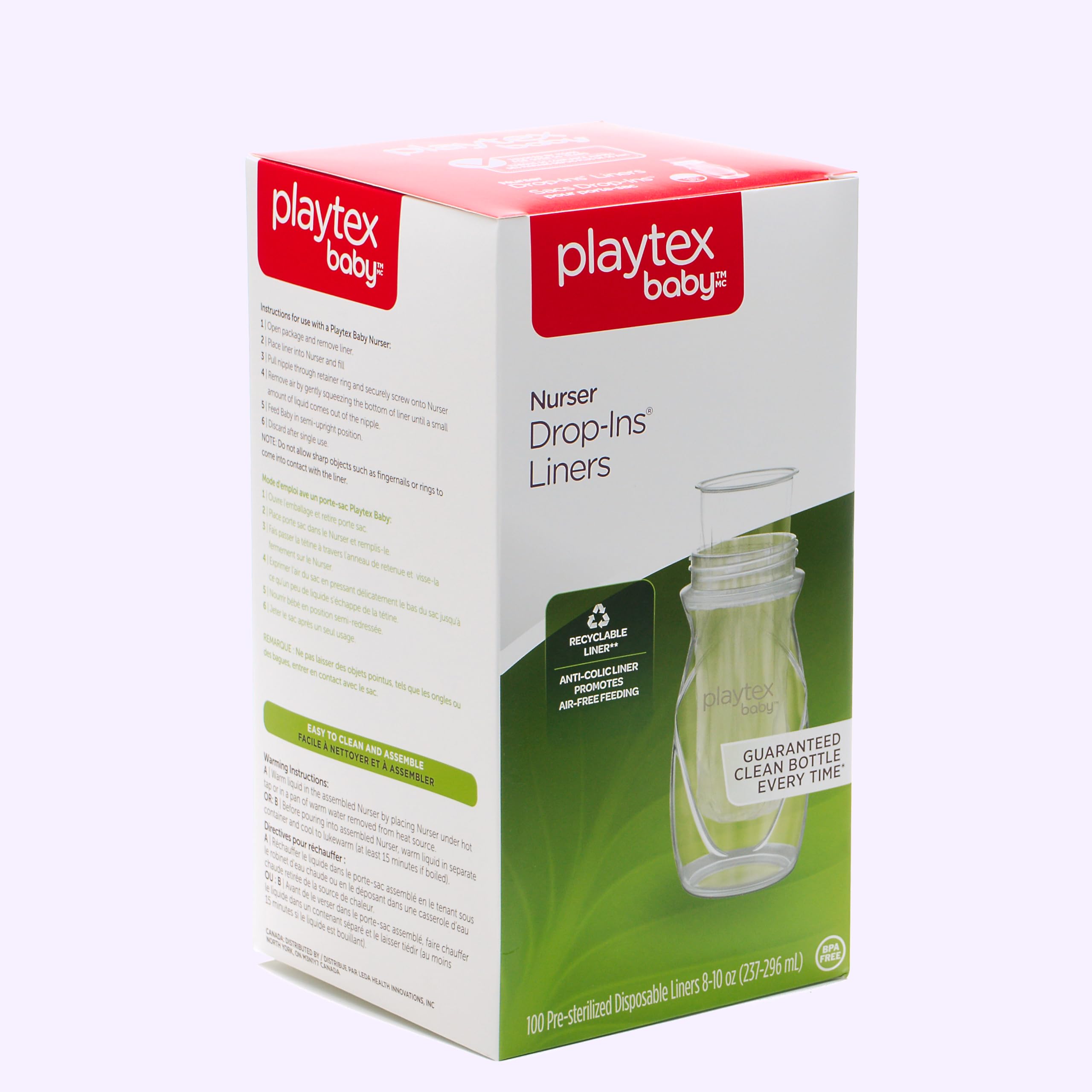 Playtex Baby Nurser Disposable Bottle Liners, 4 oz, (100 Count) – Pre-Sterilized Drop-Ins, Reduces Gas & Colic, BPA-Free, Easy Clean Up and Perfect for Travel